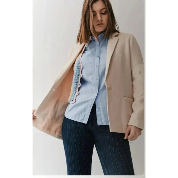 Cynthia Rowley Size Large Admiral Crepe Suit Jacket One Button Blush Pink - Picture 1 of 6